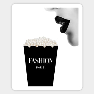 Woman, Girl, Pop corn, Lips print, Fashion art, Fashion print, Scandinavian art, Modern art, Wall art, Print, Minimalistic, Modern Sticker